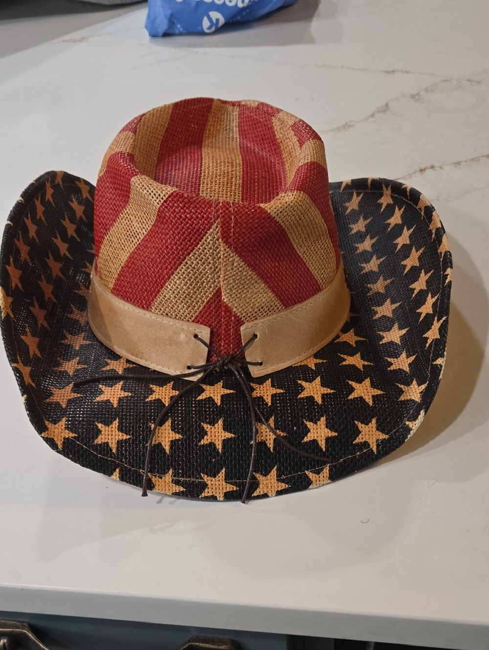 American Flag Straw Cowboy Hat - Red, Tan & Black